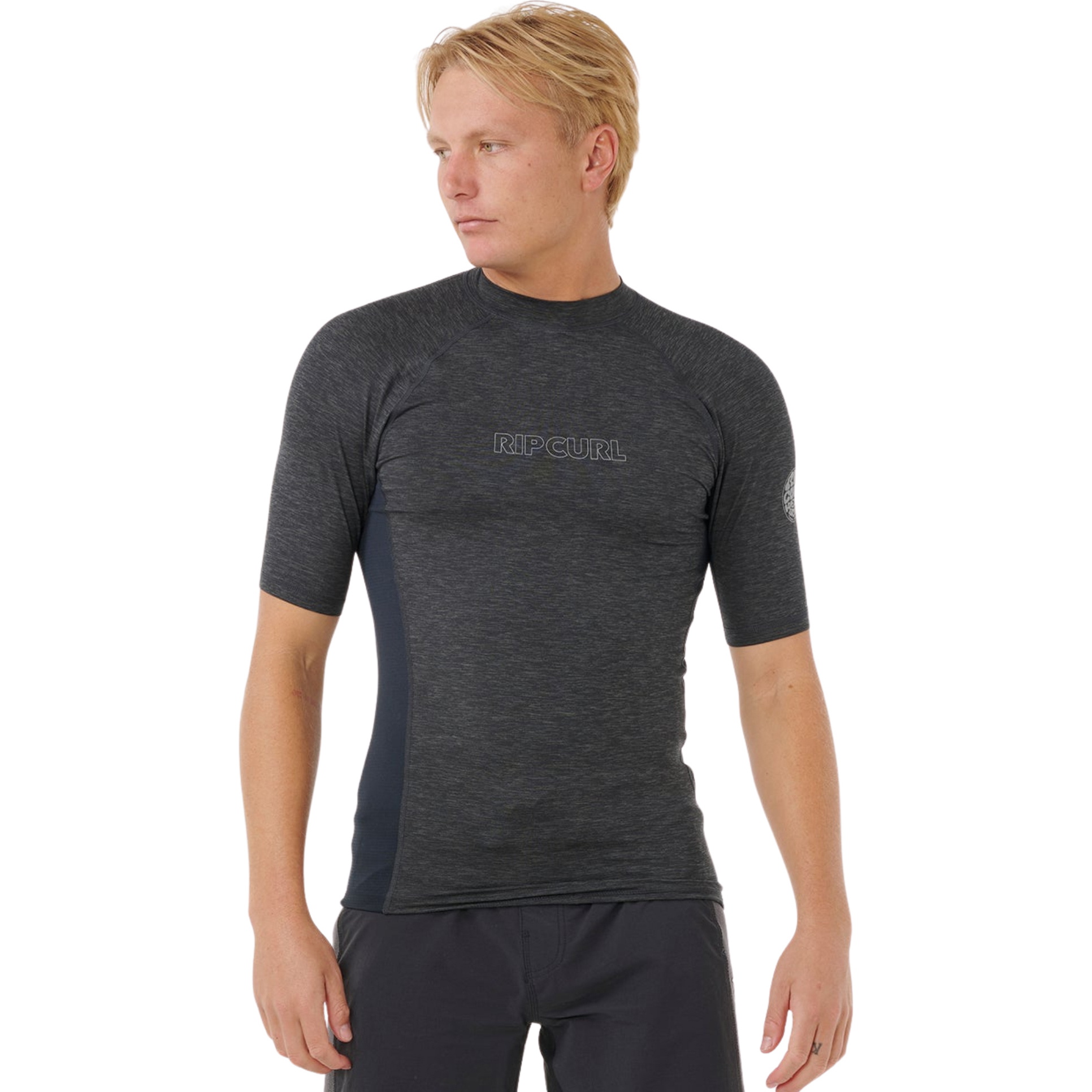 2026 Rip Curl Mens Dawn Patrol UPF Perf Short Sleeve Rash Vest 16CMRV - Black Marle